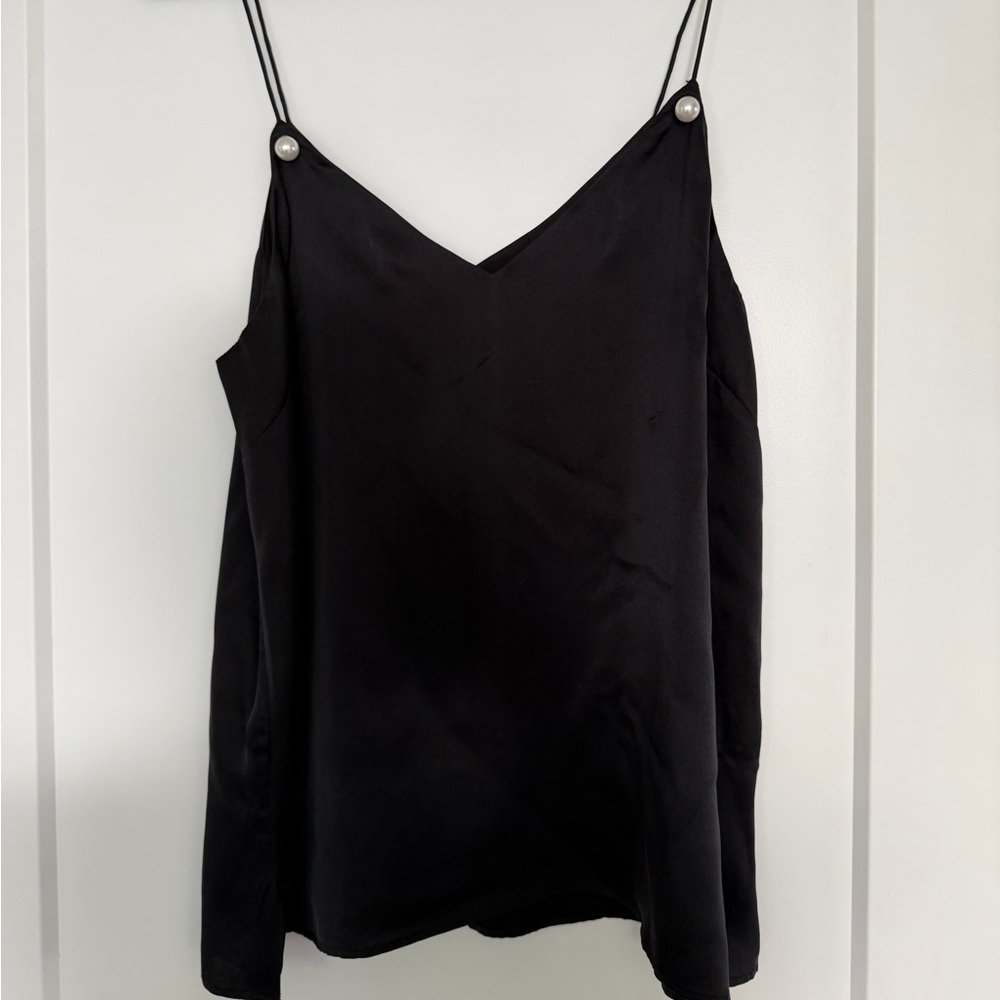 Black Silk Cami with pearl accent